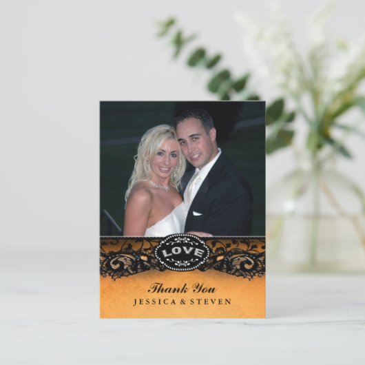 Halloween Elegante Lace LIEBE Foto Danke Karte (Stehend Vorderseite)