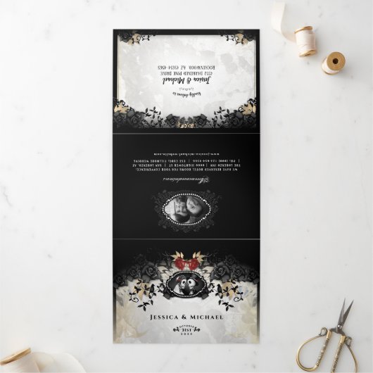 Halloween Elegante Rose - DETAILS & MENU UAWG Dreifach Gefaltete Einladung (Außenbereich)