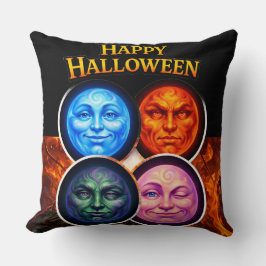 Halloween elemental moon faces, Gothic fantasy squ Kissen