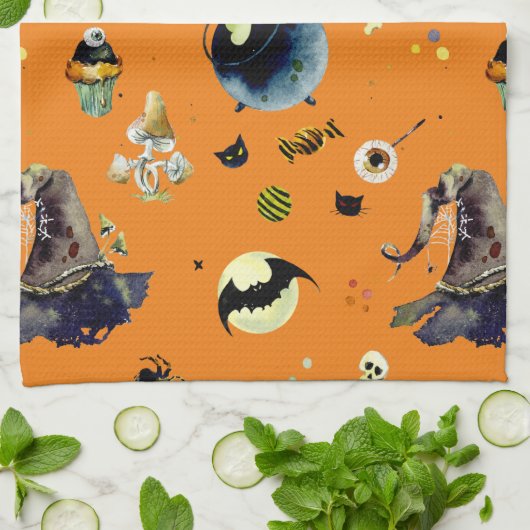 Halloween-Elemente in Orange Geschirrtuch (Gefaltet)
