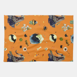 Halloween-Elemente in Orange Geschirrtuch