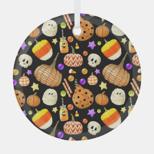 Halloween-Elemente: Kürbis, Schädel, Muschelmuster Ornament Aus Glas