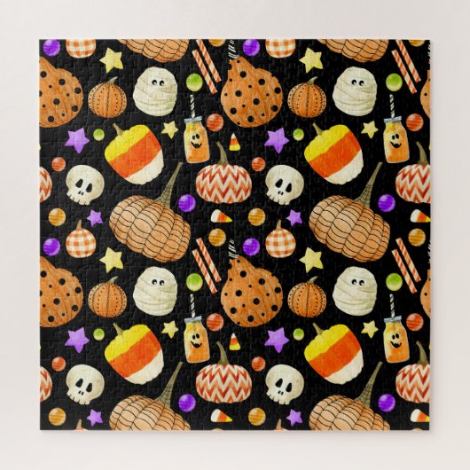 Halloween-Elemente: Kürbis, Schädel, Muschelmuster Puzzle (Vertikal)