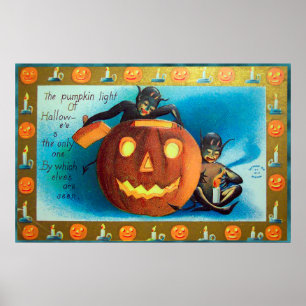 Halloween-Elfe und Vintages Partyplakat des Poster