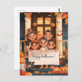 Halloween Eltern mit drei Kindern Postkarte (Vorne/Hinten)