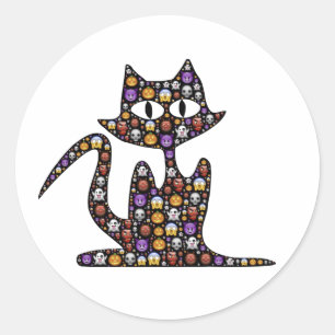 Halloween Emoji Black Cat Runder Aufkleber