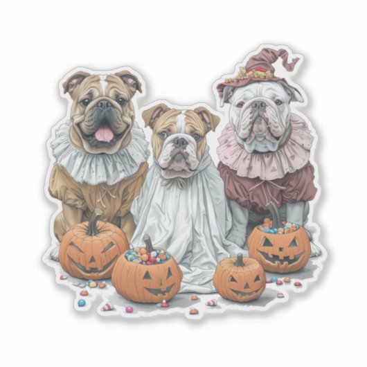Halloween English Bulldogs Pumpkin Aufkleber (Vorderseite)