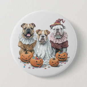 Halloween English Bulldogs Pumpkin Button