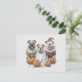 Halloween English Bulldogs Pumpkin Postkarte (Stehend Vorderseite)