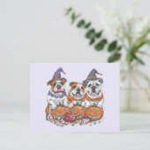 Halloween English Bulldogs Pumpkin Postkarte (Stehend Vorderseite)