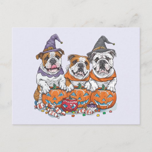 Halloween English Bulldogs Pumpkin Postkarte (Vorderseite)