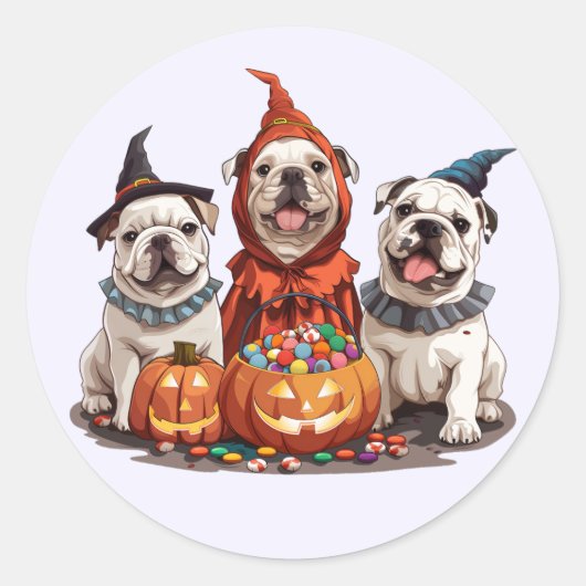 Halloween English Bulldogs Pumpkin Runder Aufkleber (Vorderseite)
