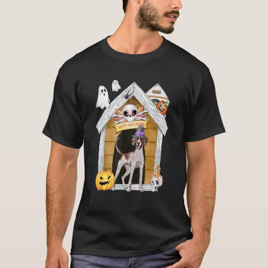 Halloween English Pointer Dog Hexe Spuk House T-Shirt (Vorderseite)