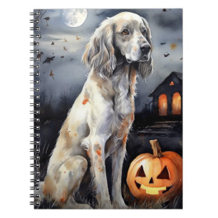 Halloween English Setter mit Kürbissen Gruselig Notizblock