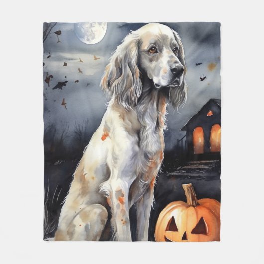 Halloween English Setter mit Pumpkins Beängstigend Fleecedecke (Vorderseite)