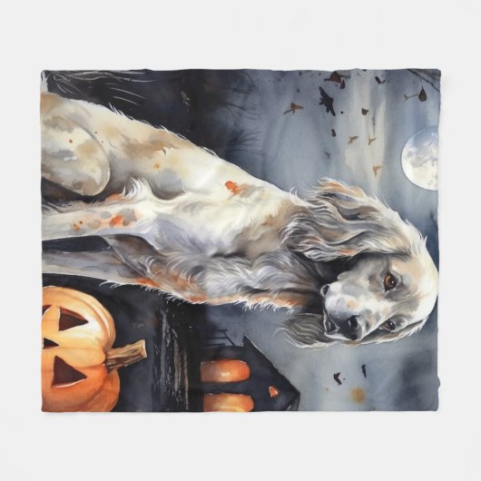 Halloween English Setter mit Pumpkins Beängstigend Fleecedecke (Vorderseite (Horizontal))