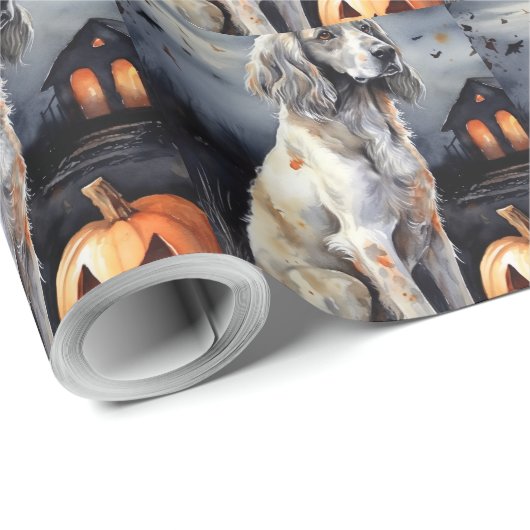 Halloween English Setter mit Pumpkins Beängstigend Geschenkpapier (Rolleneckpunkt)