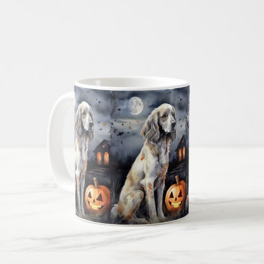 Halloween English Setter mit Pumpkins Beängstigend Kaffeetasse (Vorderseite Links)