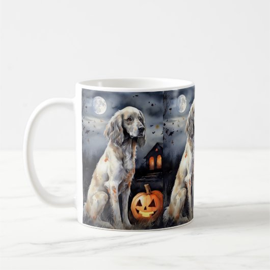 Halloween English Setter mit Pumpkins Beängstigend Kaffeetasse (Links)