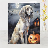 Halloween English Setter mit Pumpkins Beängstigend Karte (Gelbe Blume)