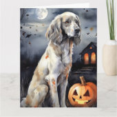 Halloween English Setter mit Pumpkins Beängstigend Karte (Vorderseite)
