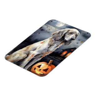 Halloween English Setter mit Pumpkins Beängstigend Magnet