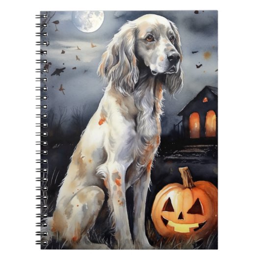 Halloween English Setter mit Pumpkins Beängstigend Notizblock (Vorderseite)