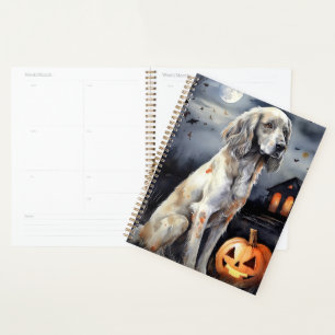 Halloween English Setter mit Pumpkins Beängstigend Planer