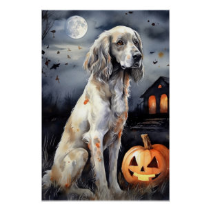 Halloween English Setter mit Pumpkins Beängstigend Poster