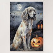 Halloween English Setter mit Pumpkins Beängstigend Puzzle (Vertikal)