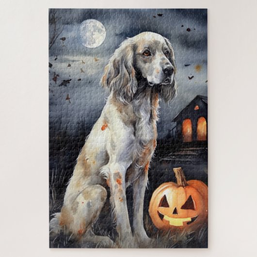 Halloween English Setter mit Pumpkins Beängstigend Puzzle (Vertikal)
