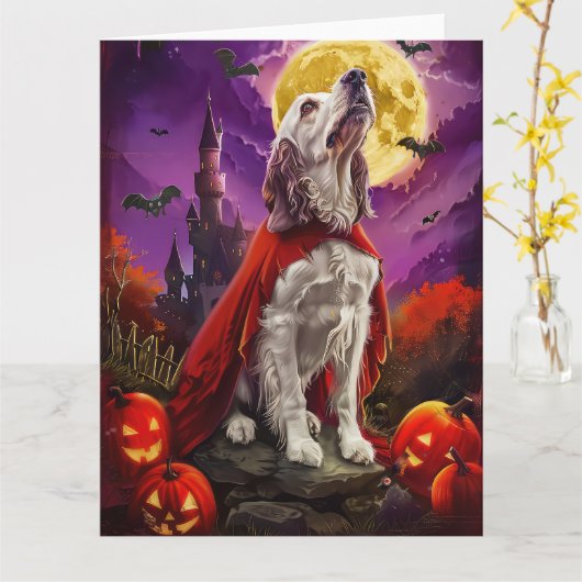 Halloween English Setter Vampire Pumpkins Beängsti Karte (Gelbe Blume)