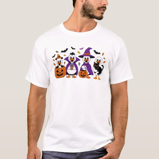 Halloween-Entenhut, Kürbis, Kakao und Katze T-Shirt (Vorderseite)