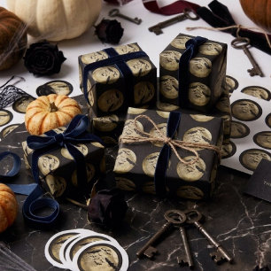 Halloween Ernte Vollmond und Nachtflugfledermäuse Geschenkpapier