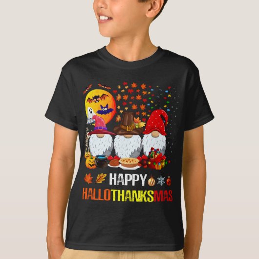Halloween Erntedank Frohe Weihnachten Happy Hallo T-Shirt (Vorderseite)