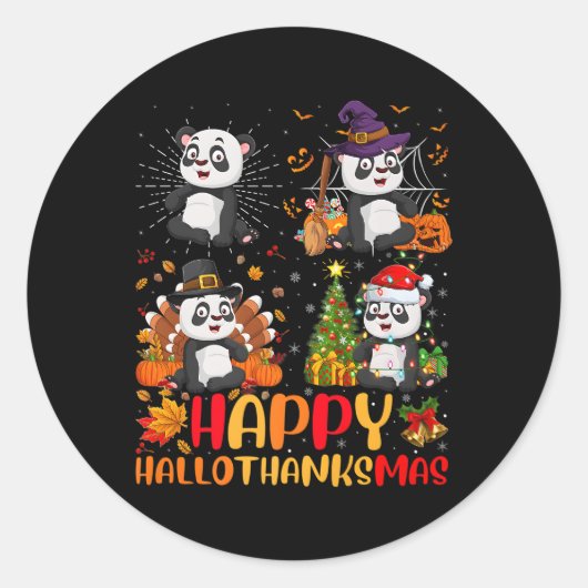 Halloween Erntedank Panda Hallothanksmas Runder Aufkleber (Vorderseite)