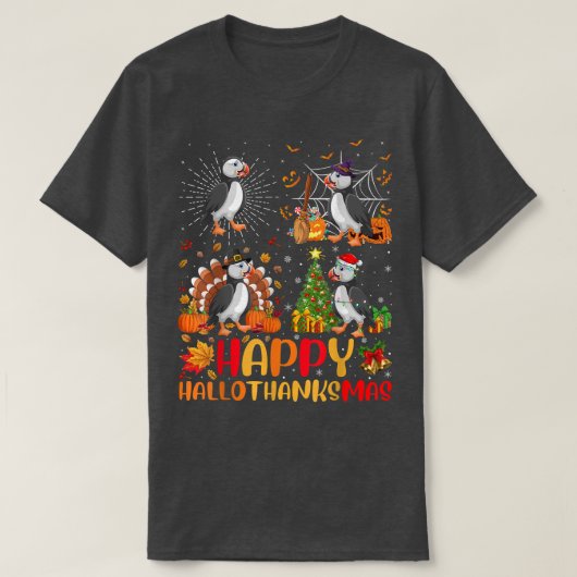 Halloween Erntedank Weihnachten Puffin Bird Hallo T-Shirt (Design vorne)