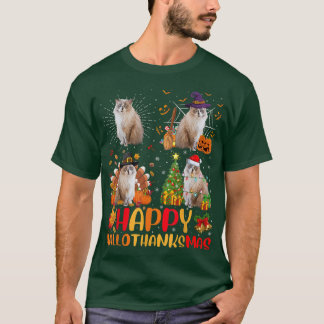 Halloween Erntedank Weihnachten Ragdoll Hallothan T-Shirt