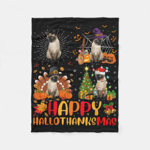 Halloween Erntedank Weihnachten Siamese Cat Hallo Fleecedecke