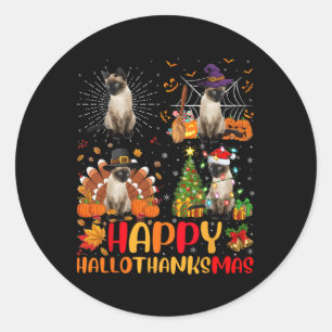 Halloween Erntedank Weihnachten Siamese Cat Hallo Runder Aufkleber