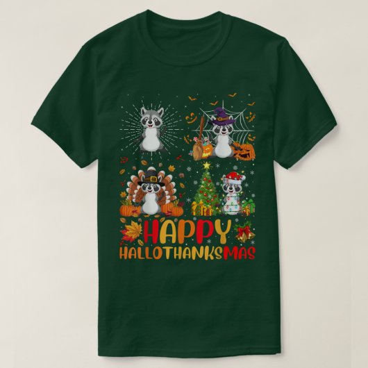 Halloween Erntedank Weihnachts Raccoon Hallothan T-Shirt (Design vorne)