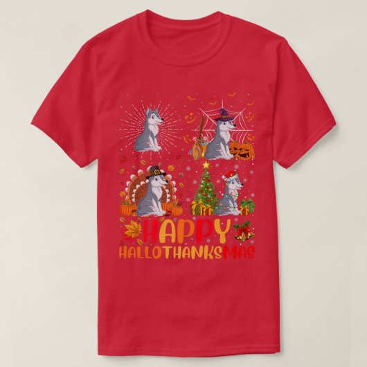 Halloween Erntedank Weihnachtswolf Hallothanken T-Shirt (Design vorne)