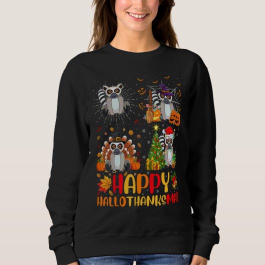 Halloween Erntedankfest Weihnachten Lemur Hallotha Sweatshirt (Vorderseite)