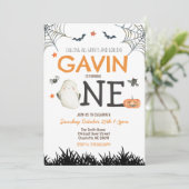 Halloween erster Geburtstag Einladung (Stehend Vorderseite)