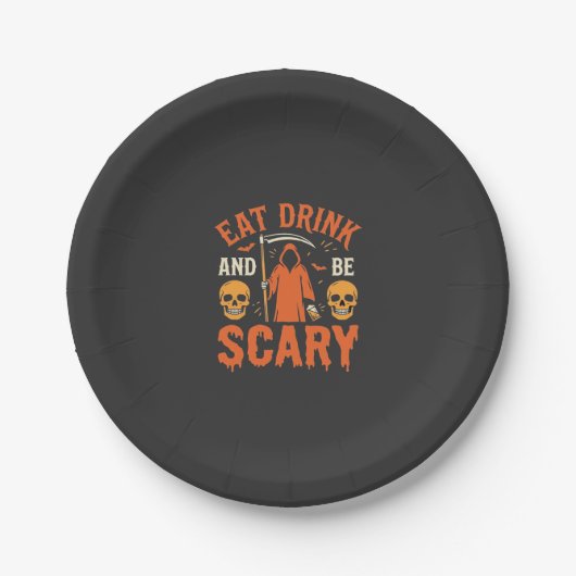 Halloween Essen Trinken Sei Gruseliger Sensenmann Pappteller (Vorderseite)