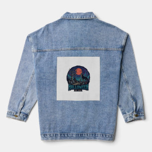Halloween Est Heulender Wolf Rote Mond Zombie Hand Jeansjacke