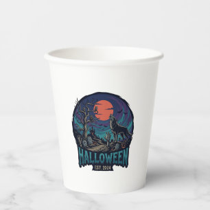 Halloween Est Heulender Wolf Rote Mond Zombie Hand Pappbecher
