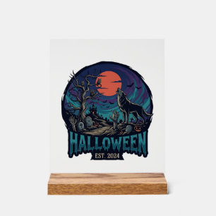 Halloween Est Heulender Wolf Roter Mond Zombie Han Acrylschild