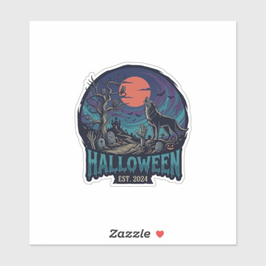 Halloween Est Heulender Wolf Roter Mond Zombie Han Aufkleber (Blatt)