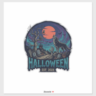 Halloween Est Heulender Wolf Roter Mond Zombie Han Aufkleber